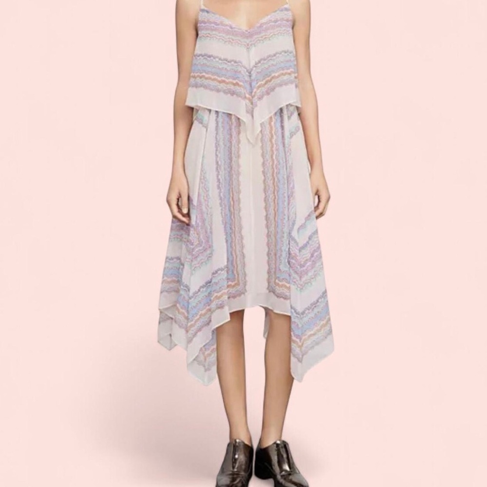 BCBGMaxAzria Asymmetrical Pastel Silk Dress